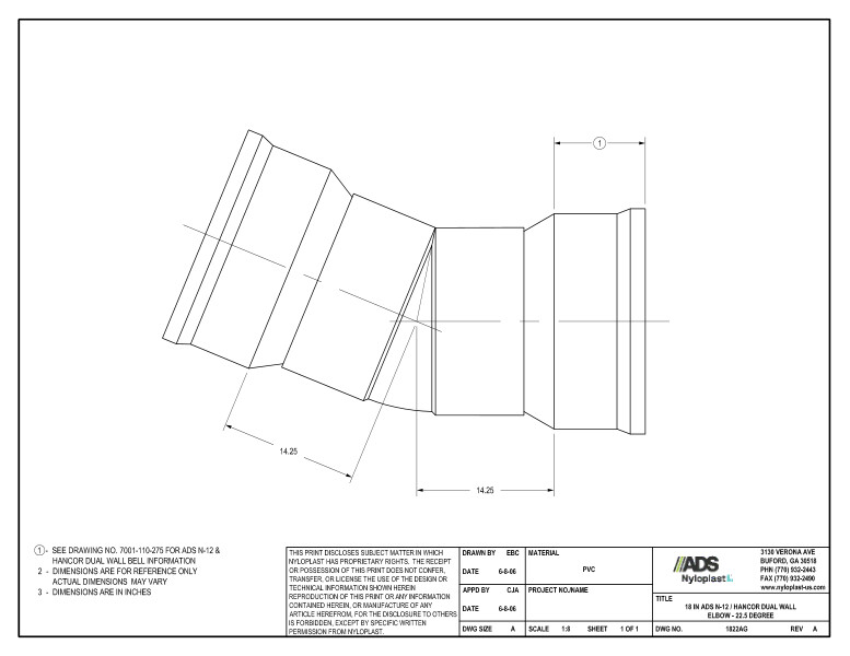 18" N-12 Dual Wall Elbow - 22.5 Degree Nyloplast Detail 