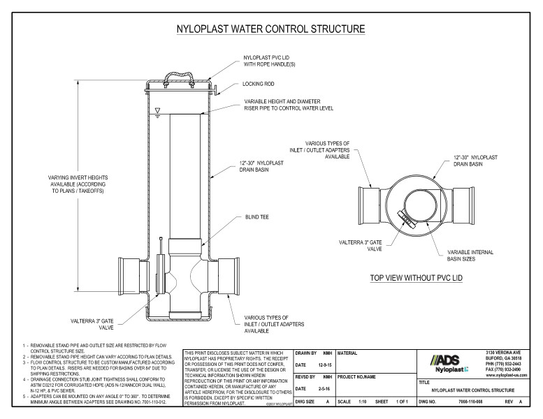 Nyloplast Water Control Structure Detail