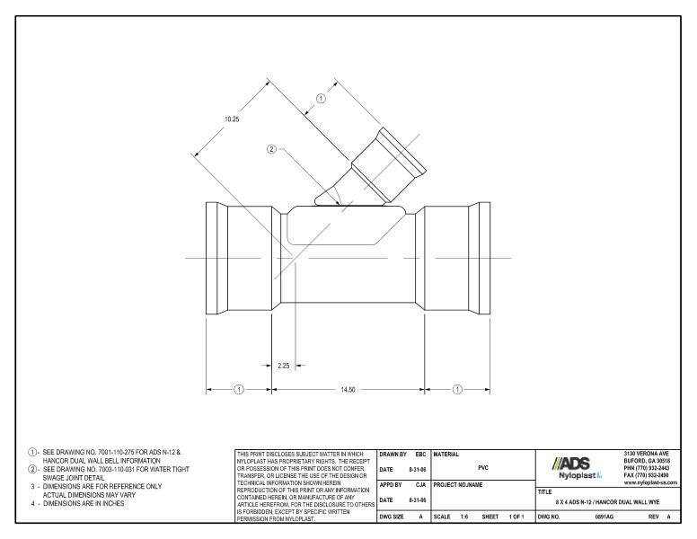 8 x 4 N-12 Dual Wall Wye Nyloplast Detail