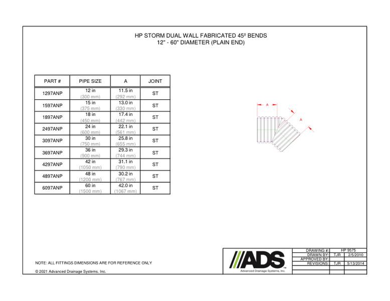 45º Bends 12"-60" HP Storm - Plain End (HP Storm Bends Fittings Manual)