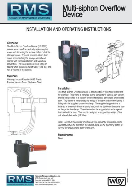 RMS Multi-Siphon Overflow Device - Cutsheet
