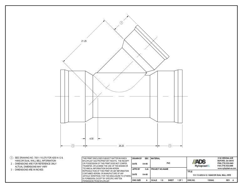 15 x 12 N-12 Dual Wall Wye Nyloplast Detail