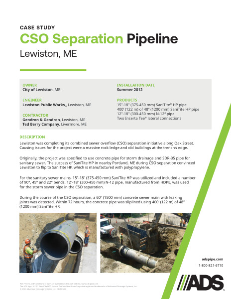 CSO Separation Pipeline (Lewiston, ME) Case Study