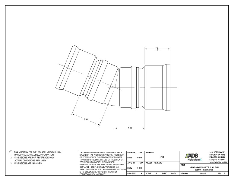 10" N-12 Dual Wall Elbow - 22.5 Degree Nyloplast Detail 