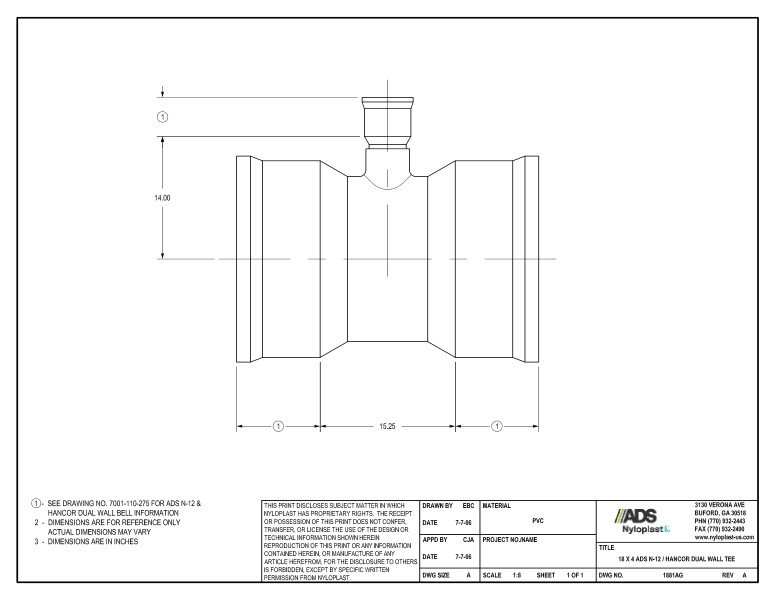 18 x 4 N-12 Dual Wall Tee Nyloplast Detail