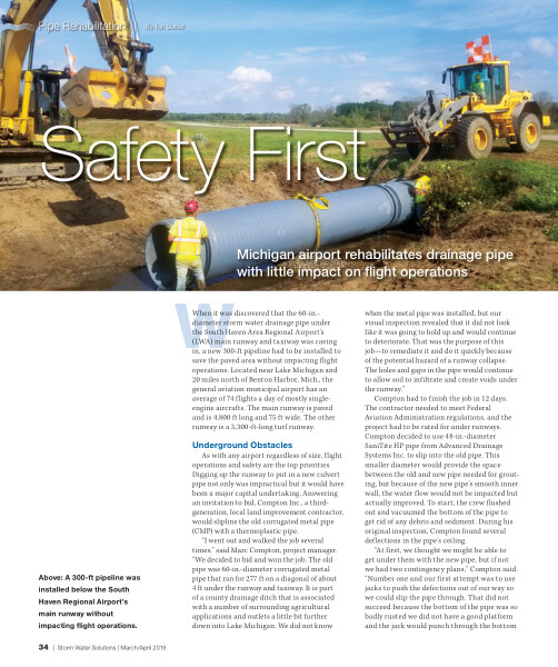 Safety First Michigan Airport Rehabilities drainage Pipe with Little Impact on Flight Operations: Storm Water Soulations SaniTite HP Case Study