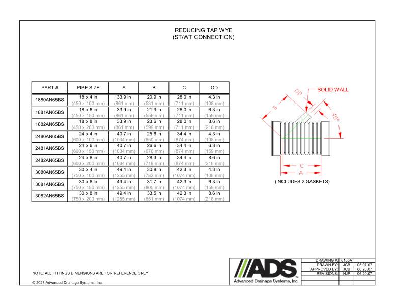 18" x 4" - 30" x 8" Reducing Tap Wye Soil TIght/Water Tight Connection (HDPE Dual Wall Miscellaneous Fittings)