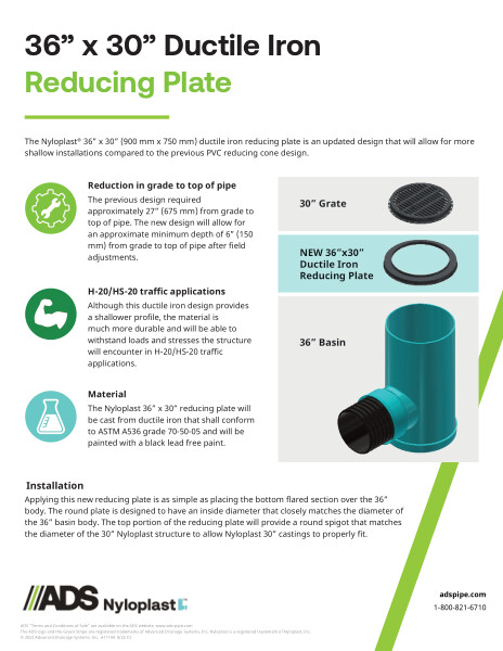 36" x 30" Ductile Iron Reducing Plate Product Sheet