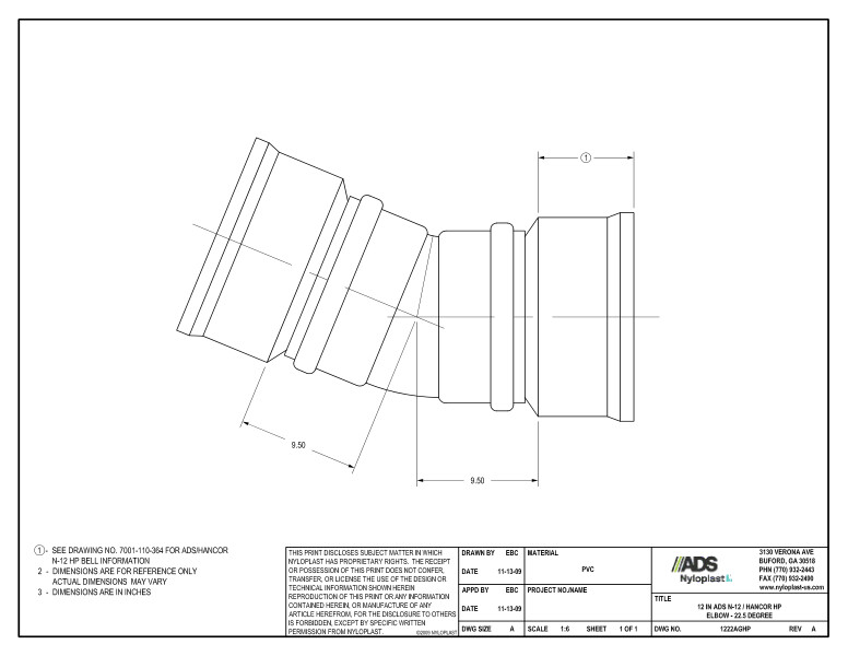 12" HP Elbow - 22.5 Degree Nyloplast Detail