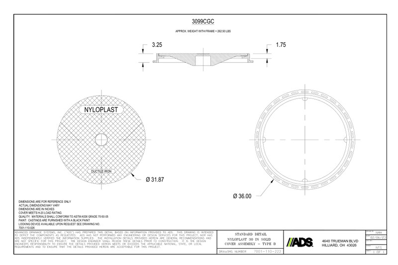 30" Solid Cover Assembly Nyloplast Detail