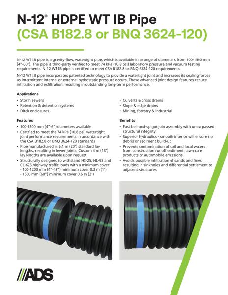 Canada N-12 WT CSA B182.8 or BNQ 3624-120 pipe Product Sheet