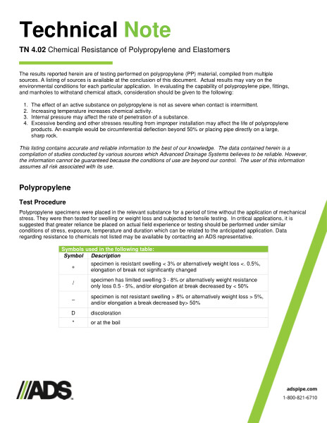 TN 4.02 Chemical Resistance of Polypropylene and Elastomers