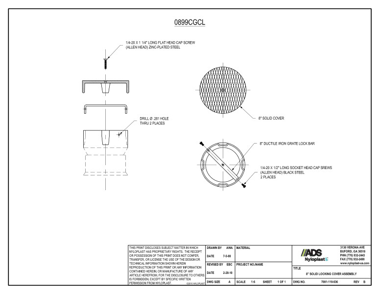 8" Solid Locking Cover Assembly Nyloplast Detail