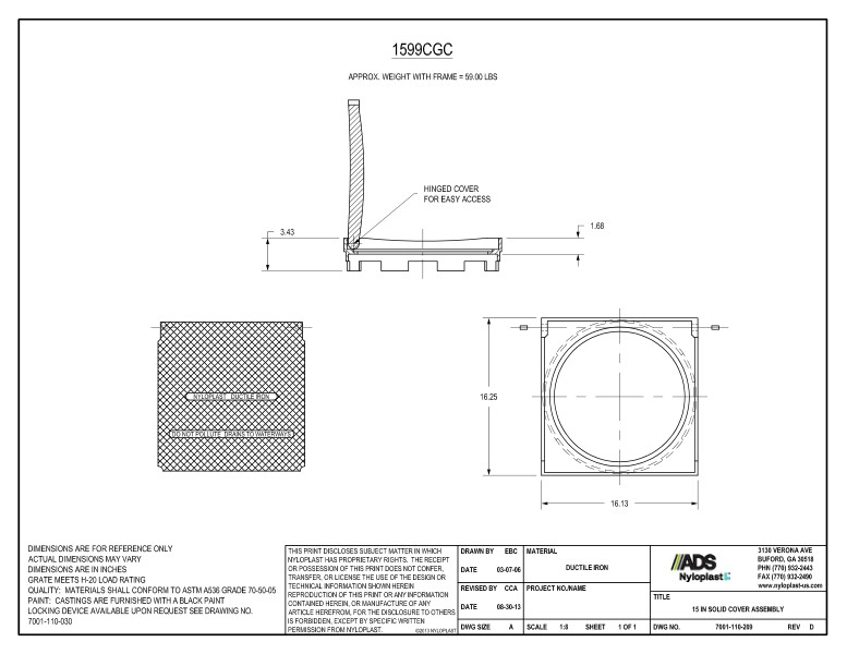 15" Solid Cover Assembly Nyloplast Detail