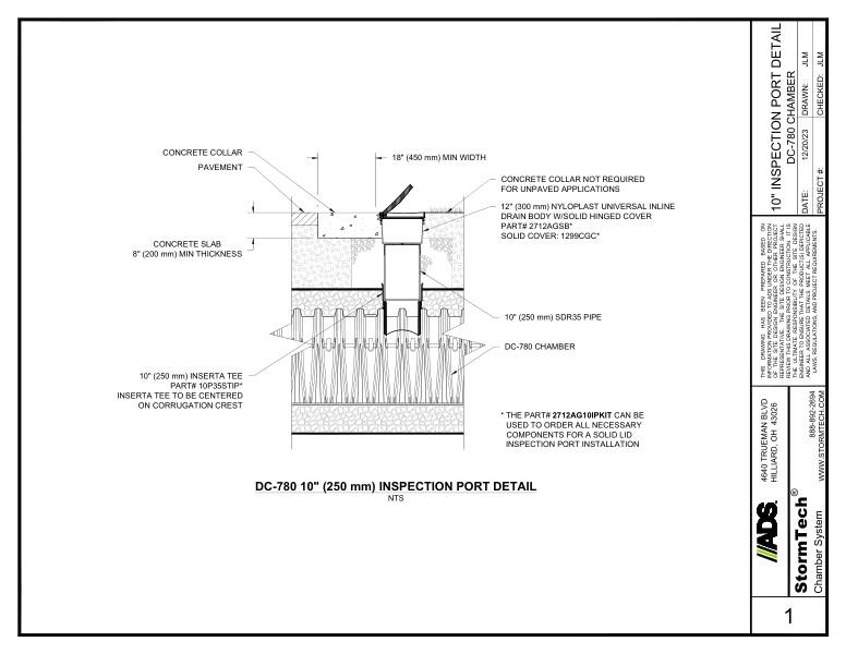 DC-780 10" (250 mm) StormTech Inspection Port Detail