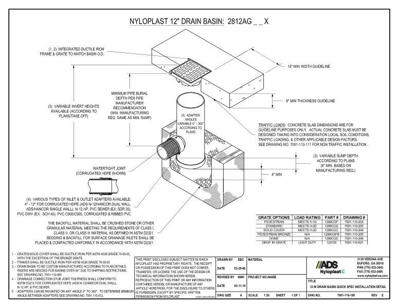 12" Drain Basin Quick Spec Installation Nyloplast Detail