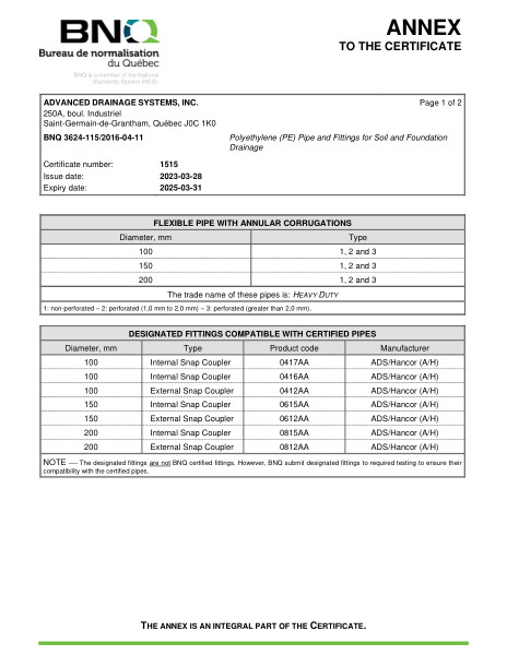 BNQ 3624-115 Polyethylene Pipe and Fittings ANNEX