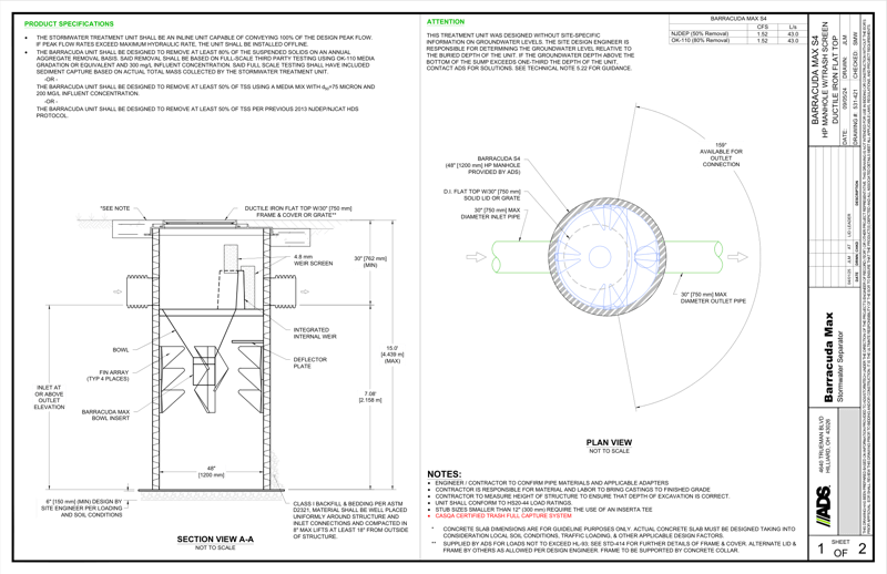 Barracuda Max S4 HP Manhole DI Flat Top Trash Capture Detail