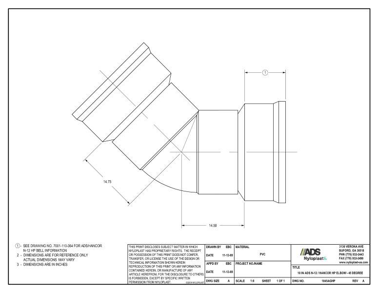 18" HP Elbow - 45 Degree Nyloplast Detail