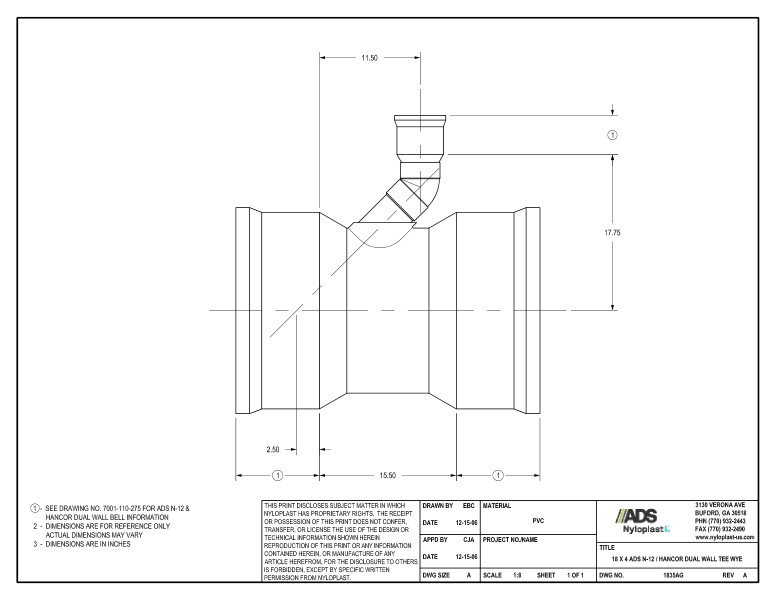 18 x 4 N-12 Dual Wall Tee Wye Nyloplast Detail