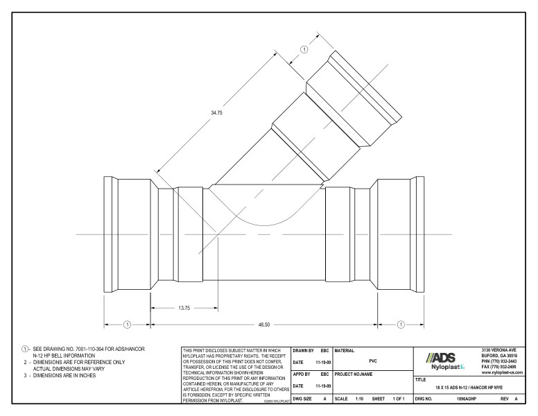 18 x 15 HP Wye Nyloplast Detail