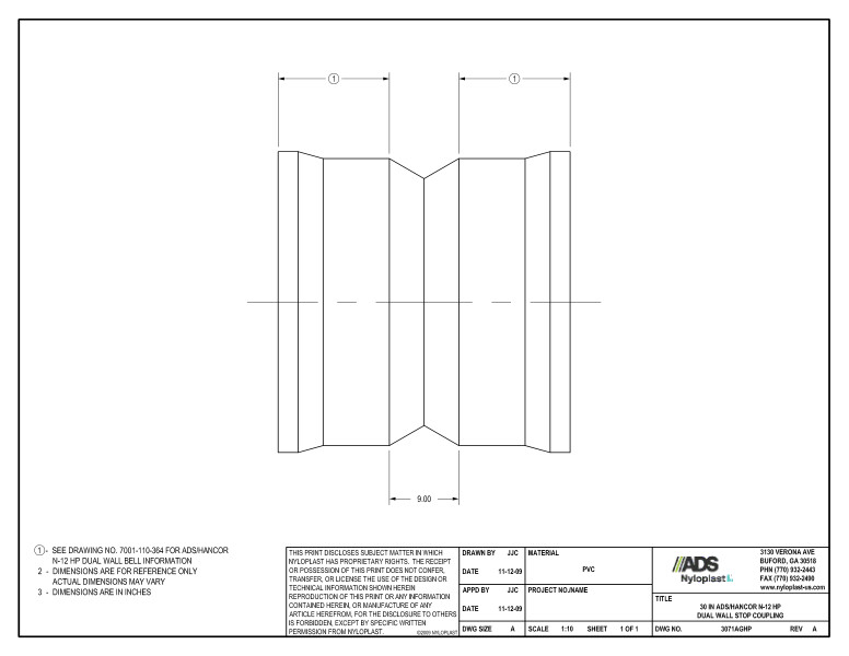 30" HP Stop Coupling Nyloplast Detail