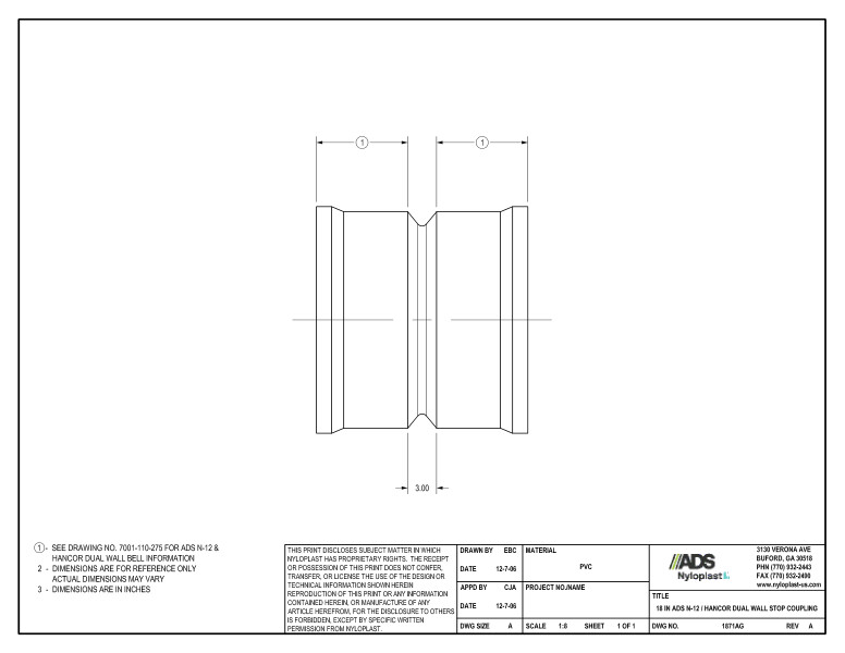 15" N-12 Dual Wall Repair Coupling Nyloplast Detail