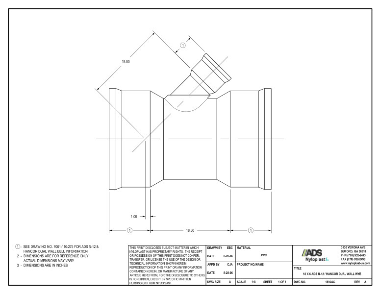 18 x 6 N-12 Dual Wall Wye Nyloplast Detail