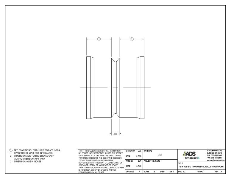 18" N-12 Dual Wall Stop Coupling Nyloplast Detail