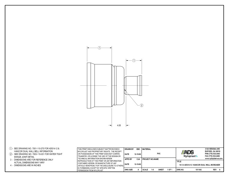 10 x 4 N-12 Dual Wall Increaser Nyloplast Detail