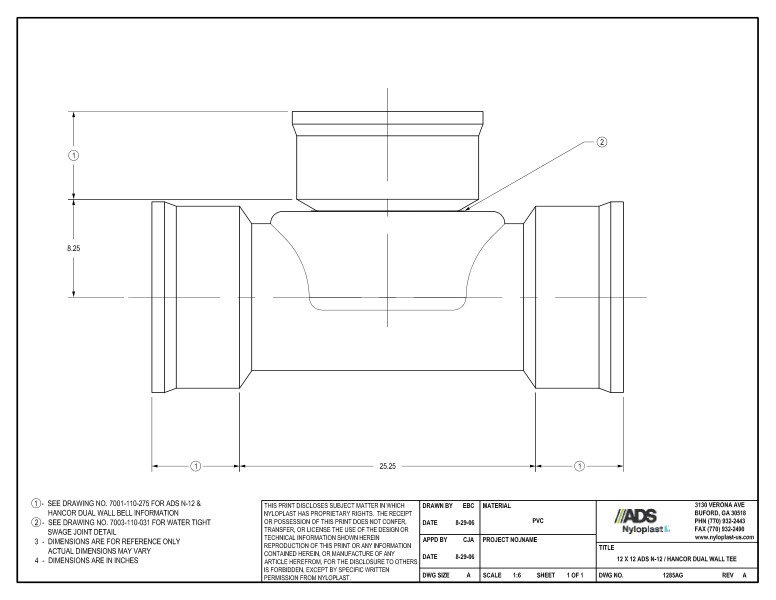 12 x 12 N-12 Dual Wall Tee Nyloplast Detail