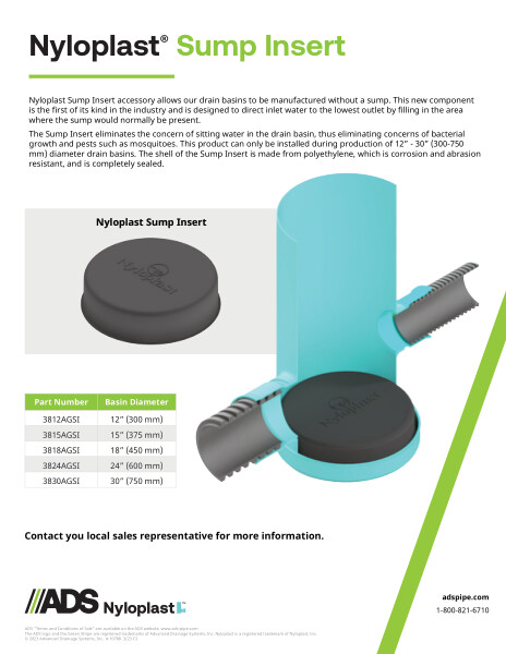 Nyloplast Sump Insert Product Sheet