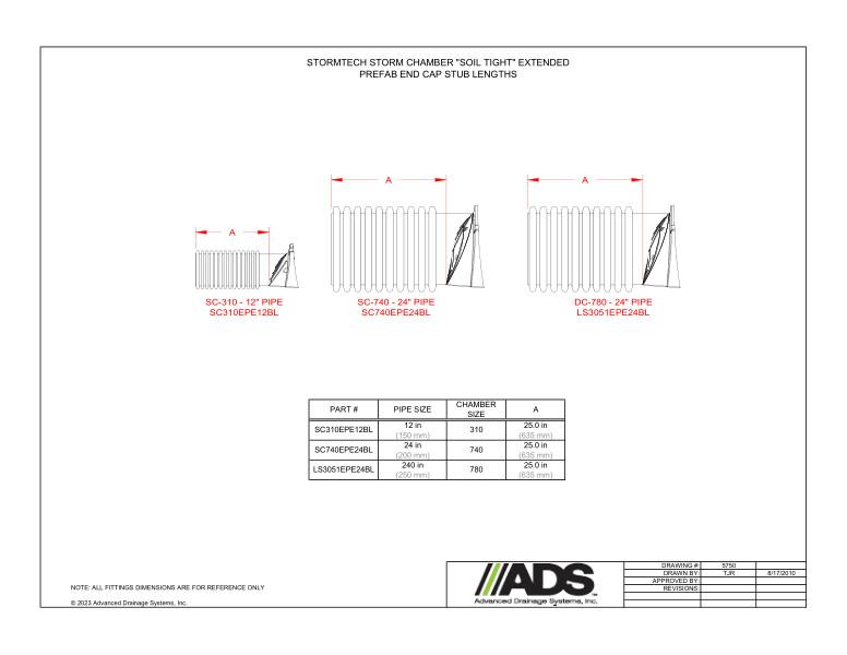 StormTech Storm Chamber Soil Tight Extended Prefab End Cap Stub Lengths (StormTech Dual Wall HDPE Fittings)
