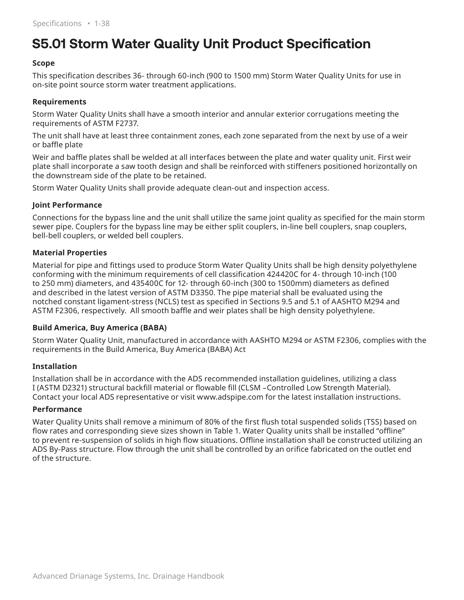 S5.01 Storm Water Quality Unit Specification