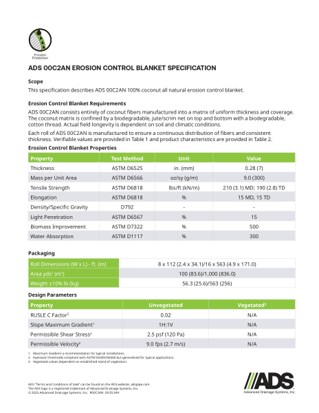 00C2AN Erosion Control Blanket Geosynthetic Specification