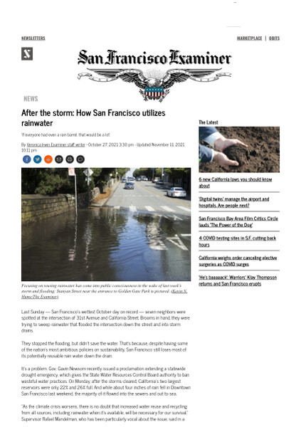 After the Storm: How San Francisco Utilizes Rainwater, The San Francisco Examiner,  StormTech, Case Study