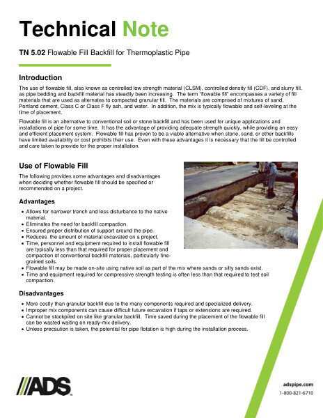 TN 5.02 Flowable Fill Backfill for Thermoplastic Pipe