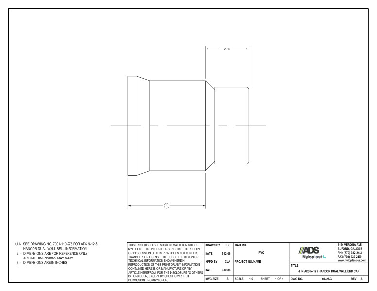 4" N-12 Dual Wall End Cap Nyloplast Detail