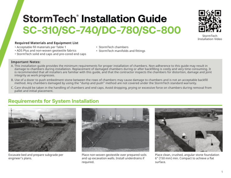 SC/DC StormTech Chamber Installation Guide