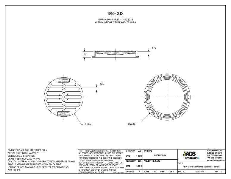 18" Standard Grate Assembly Nyloplast Detail