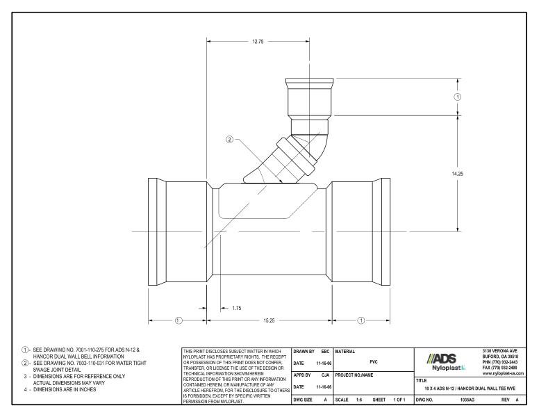 10 x 4 N-12 Dual Wall Tee Wye Nyloplast Detail