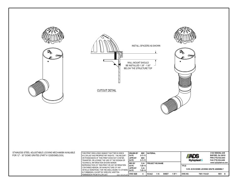 12"-30" Dome Locking Grate Assembly Nyloplast Detail