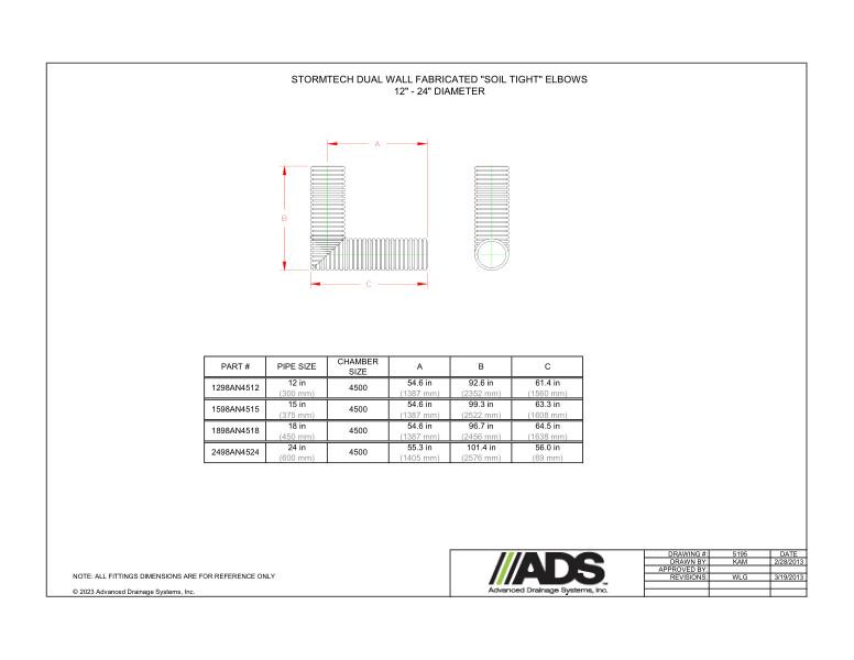 12" - 24" StormTech Dual Wall Fabricated Soil Tight Elbows (StormTech Dual Wall HDPE Fittings)