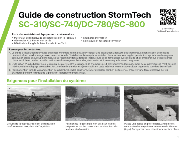 SC/DC StormTech Chamber Installation Guide French
