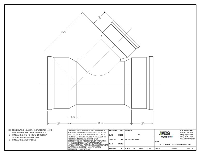 18 x 12 N-12 Dual Wall Wye Nyloplast Detail