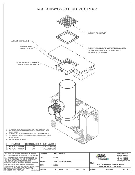 Grate Riser Extension - Road & Highway Quick Spec Installation Nyloplast Detail