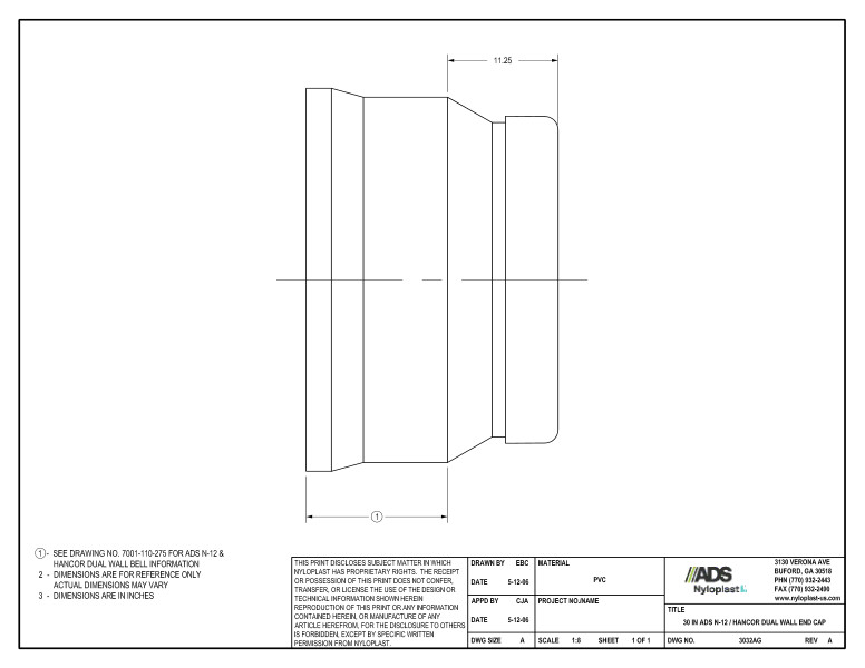 30" N-12 Dual Wall End Cap Nyloplast Detail