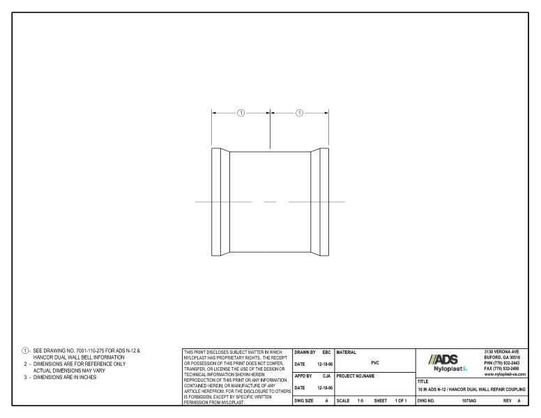 10" N-12 Dual Wall Repair Coupling Nyloplast Detail