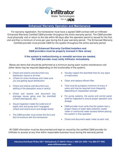 Enhanced Warranty Operation and Maintenance - New Jersey