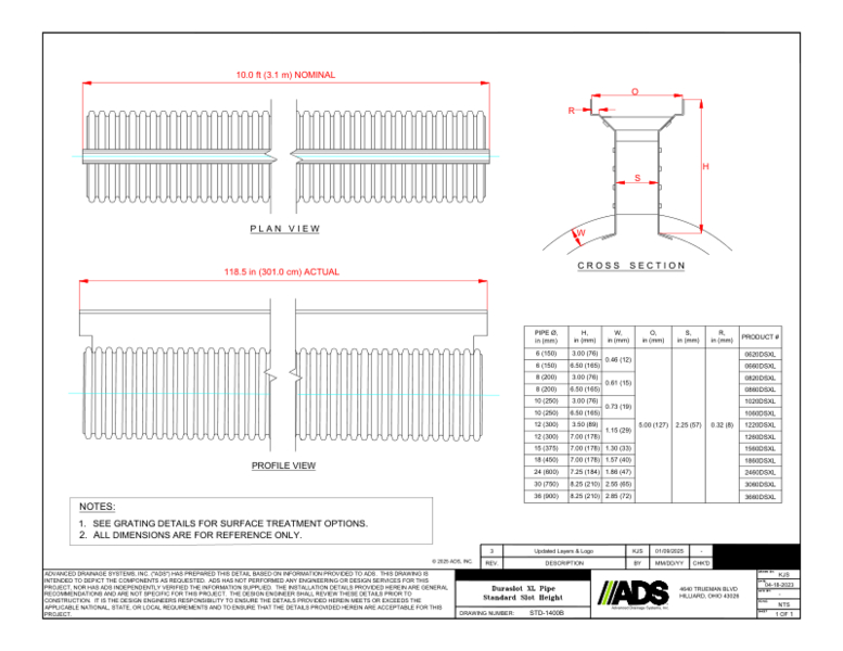 1400B Duraslot XL Pipe Standard Slot Height